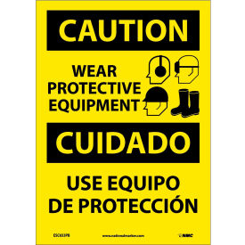 National Marker Company ESC653PB Bilingual Vinyl Sign - Caution Wear Protective Equipment image.