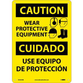 National Marker Company ESC653RB Bilingual Plastic Sign - Caution Wear Protective Equipment image.