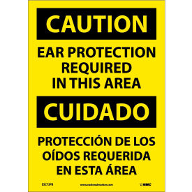 National Marker Company ESC73PB NMC™ Bilingual Vinyl Sign, Caution Ear Protection Required In This Area, 10"W x 14"H image.