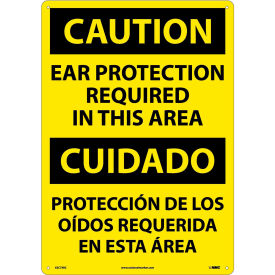 National Marker Company ESC73RC NMC™ Bilingual Plastic Sign, Caution Ear Protection Required In This Area, 14"W x 20"H image.