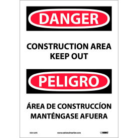 National Marker Company ESD132PB NMC™ Bilingual Vinyl Danger Sign, Round Corner, Construction Area Keep Out, 10"W x 14"H image.