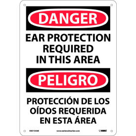 National Marker Company ESD134AB Bilingual Aluminum Sign - Danger Ear Protection Required In This Area image.