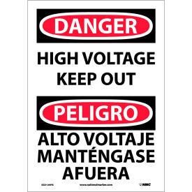 National Marker Company ESD139PB Bilingual Vinyl Sign - Danger High Voltage Keep Out image.