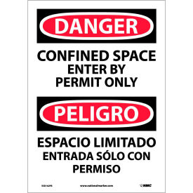National Marker Company ESD162PB NMC™ Bilingual Vinyl Sign, Danger Confined Space Enter By Permit Only, 10"W x 14"H image.