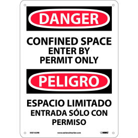 National Marker Company ESD162RB NMC™ Bilingual Plastic Sign, Danger Confined Space Enter By Permit Only, 10"W x 14"H image.