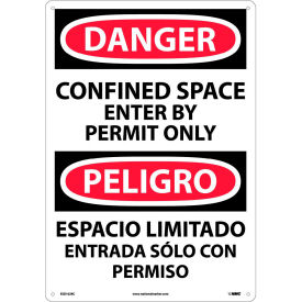 National Marker Company ESD162RC NMC™ Bilingual Plastic Sign, Danger Confined Space Enter By Permit Only, 14"W x 20"H image.