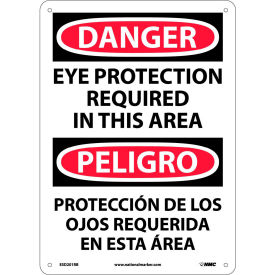 National Marker Company ESD201RB NMC™ Bilingual Plastic Sign, Danger Eye Protection Required In This Area, 10"W x 14"H image.