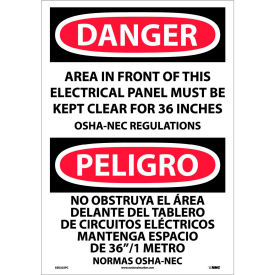 National Marker Company ESD225PC NMC™ Bilingual Vinyl Sign, Area In Front Of This Electrical Panel Kept Clear, 14"W x 20"H image.