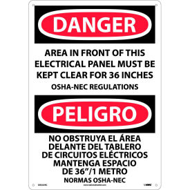 National Marker Company ESD225RC NMC™ Bilingual Plastic Sign, Area In Front Of This Electrical Panel Clear, 14"W x 20"H image.