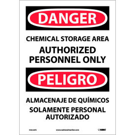 National Marker Company ESD240PB NMC™ Bilingual Vinyl Sign, Chemical Storage Area Authorized Personnel Only, 10"W x 14"H image.