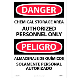 National Marker Company ESD240PC NMC™ Bilingual Vinyl Sign, Chemical Storage Area Authorized Personnel Only, 14"W x 20"H image.