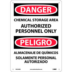 National Marker Company ESD240RB NMC™ Bilingual Plastic Sign, Chemical Storage Area Authorized Personnel Only, 10"W x 14"H image.