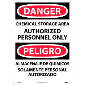 National Marker Company ESD240RC NMC™ Bilingual Plastic Sign, Chemical Storage Area Authorized Personnel Only, 14"W x 20"H image.