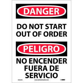 National Marker Company ESD263PB NMC™ Bilingual Vinyl Sign, Danger Do Not Start Out Of Order, 10"W x 14"H image.