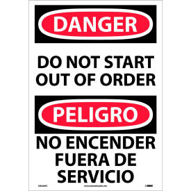 National Marker Company ESD263PC NMC™ Bilingual Vinyl Sign, Danger Do Not Start Out Of Order, 14"W x 20"H image.