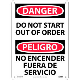 National Marker Company ESD263RB NMC™ Bilingual Plastic Sign, Danger Do Not Start Out Of Order, 10"W x 14"H image.