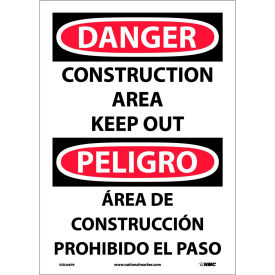 National Marker Company ESD266PB NMC™ Bilingual Vinyl Danger Sign, Square Corner, Construction Area Keep Out, 10"W x 14"H image.