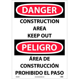 National Marker Company ESD266PC NMC™ Bilingual Vinyl Sign, Danger Construction Area Keep Out, 14"W x 20"H image.