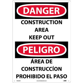 National Marker Company ESD266RC NMC™ Bilingual Plastic Sign, Danger Construction Area Keep Out, 14"W x 20"H image.