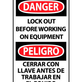 National Marker Company ESD377AP Bilingual Machine Labels - Danger Lockout Before Working On Equipment image.