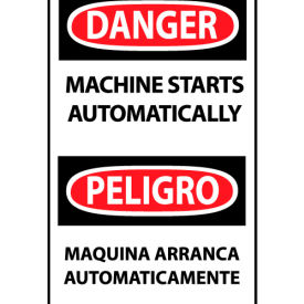 National Marker Company ESD378AP Bilingual Machine Labels - Danger Machine Starts Automatically image.