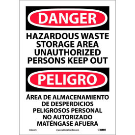 National Marker Company ESD442PB Bilingual Vinyl Sign - Danger Hazardous Waste Storage Area Unauthorized Keep Out image.