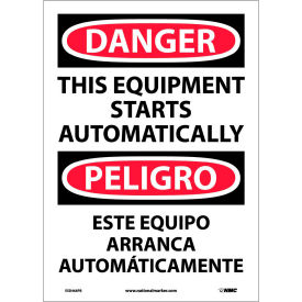 National Marker Company ESD466PB Bilingual Vinyl Sign - Danger This Equipment Starts Automatically image.