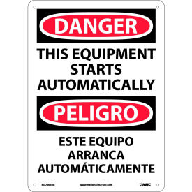 Bilingual Plastic Sign - Danger This Equipment Starts Automatically