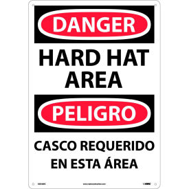 National Marker Company ESD46RC NMC™ Bilingual Plastic Sign, Danger Hard Hat Area, 14"W x 20"H image.