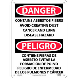 National Marker Company ESD640RB Bilingual Plastic Sign - Danger Contains Asbestos Fibers Avoid Creating Dust image.