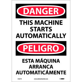 National Marker Company ESD87PB NMC™ Bilingual Vinyl Sign, Danger This Machine Starts Automatically, 10"W x 14"H image.