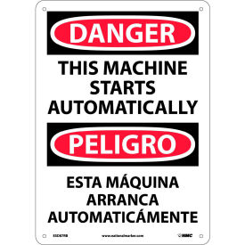 National Marker Company ESD87RB NMC™ Bilingual Plastic Sign, Danger This Machine Starts Automatically, 10"W x 14"H image.