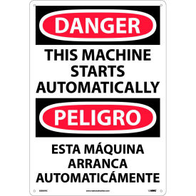 National Marker Company ESD87RC NMC™ Bilingual Plastic Sign, Danger This Machine Starts Automatically, 14"W x 20"H image.