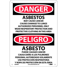 National Marker Company ESD95RB NMC™ Bilingual Plastic Sign, Danger Asbestos Cancer And Lung Disease Hazard, 10"W x 14"H image.