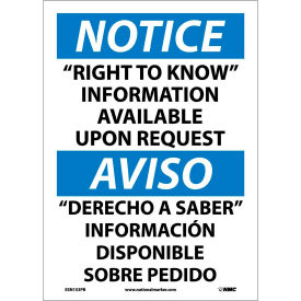 National Marker Company ESN153PB Bilingual Vinyl Sign - Notice "Right To Know" Information Available Upon Request image.