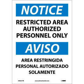 National Marker Company ESN221PB Bilingual Vinyl Sign - Notice Restricted Area Authorized Personnel Only image.