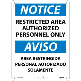 National Marker Company ESN221RB Bilingual Plastic Sign - Notice Restricted Area Authorized Personnel Only image.