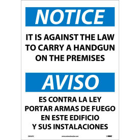 National Marker Company ESN35PC NMC™ Bilingual Vinyl Sign, It Is Against The Law To Carry Handgun On Premises, 1/10 mil Thick image.