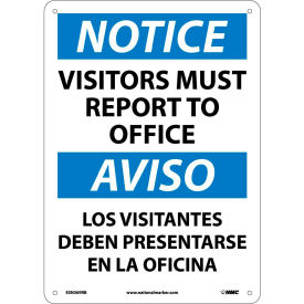 National Marker Company ESN369RB Bilingual Plastic Sign - Notice Visitors Must Report To Office image.