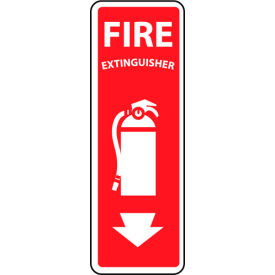 National Marker Company FX122R NMC™ Fire Safety Plastic Sign, Fire Extinguisher, 4"W x 12"H, Gray image.