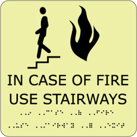 National Marker Company GADA111BK Glow Braille - In Case Of Fire Use Stairway image.