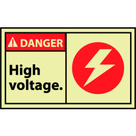 National Marker Company GDGA10AP NMC™ OSHA Machine Labels w/ Graphic, Danger High Voltage, Vinyl Glow, Pack of 5 image.
