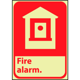 National Marker Company GFGA2P NMC™ Glow Fire Alarm Sign, 6 Hour Glow, Vinyl, 7"W x 10"H image.