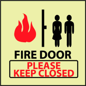 National Marker Company GL144P Glow Sign Vinyl - Fire Please Keep Closed image.