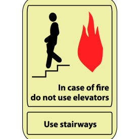 National Marker Company GL34P Glow Sign Vinyl - In Case Of Fire Do Not Use Elevator image.