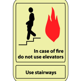 National Marker Company GL34PB Glow Sign Vinyl - 14X10 In Case Of Fire Do Not Use Elevator image.