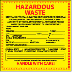 National Marker Company HW15 Hazardous Waste Vinyl Labels - State of California image.