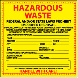 Hazardous Waste Paper Labels - State of New Jersey