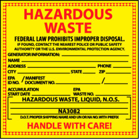 National Marker Company HW7L Hazardous Waste Vinyl Labels - For Liquids image.