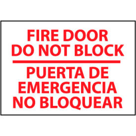 National Marker Company M436PC NMC™ Bilingual Vinyl Fire Sign, Fire Door Do Not Block, 20"W x 14"H image.